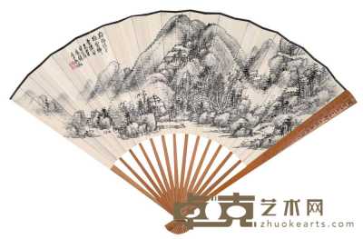吴徵 1929年作 山水 成扇 18.5×48cm